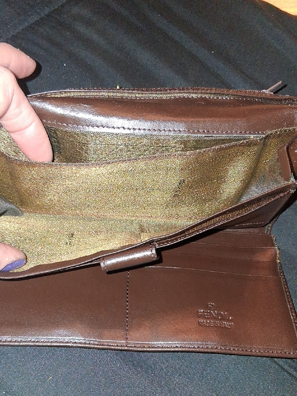 Fendi Brown leather metallic Folded Continental Wallet - Picture 4 of 10
